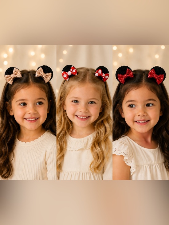 Playsoft Other - 3 Pk Minnie, Mouse Ears Sequin Polkadot Bow Hair Clip Clips
